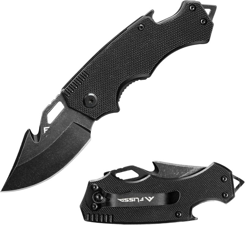 FLISSA Mini Folding Pocket Knife, 2.5-Inch Stainless Steel Drop Point Blade, EDC Pocket Knives for Men with Bottle Opener and Glass Breaker (Black) - Image 1